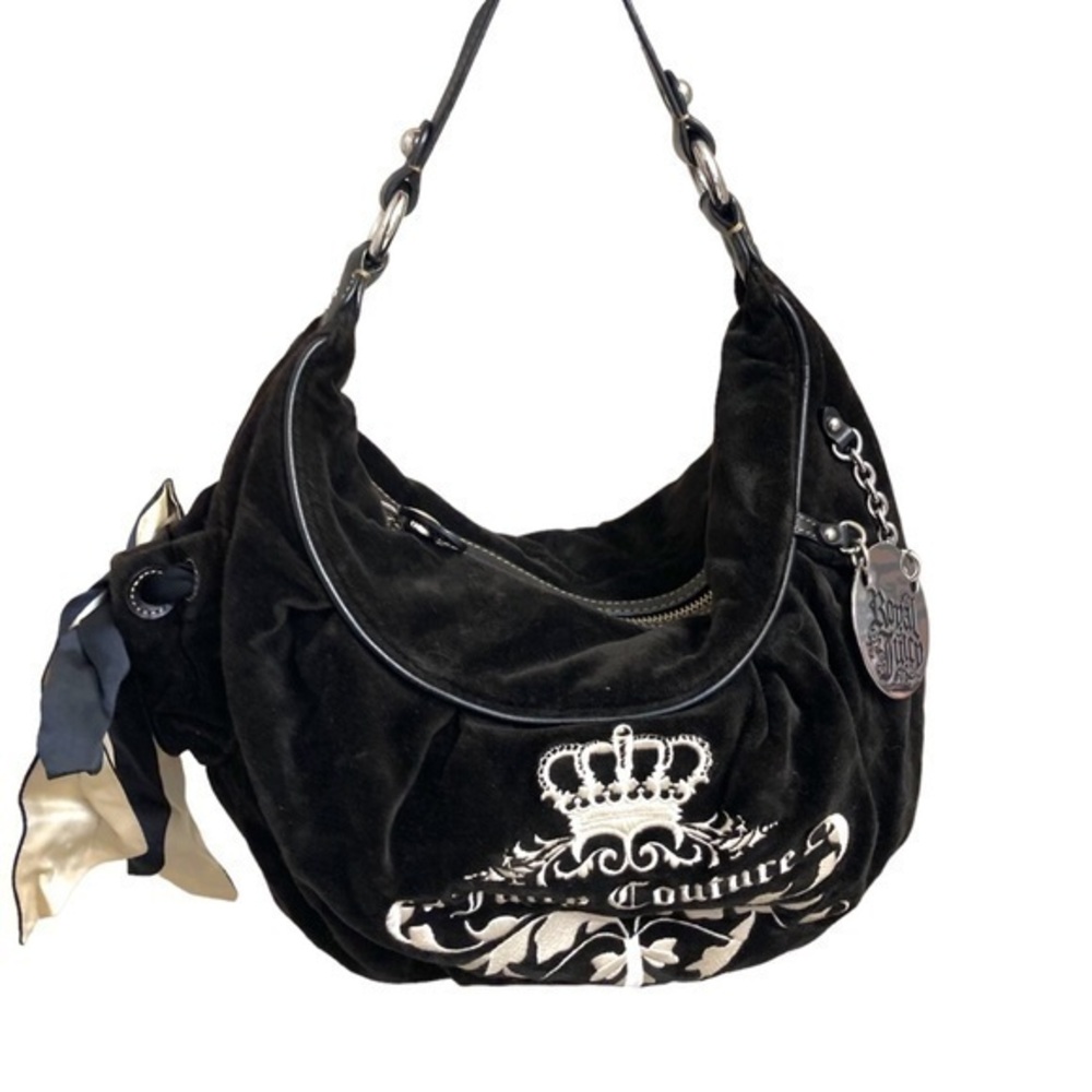 Juicy couture black vintage velour y2k hobo bag